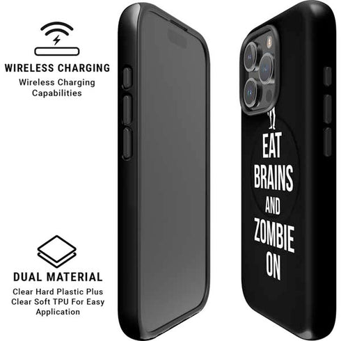 Eat Brains and Zombie On Black iPhone 16 Pro Magsafe Impact Case